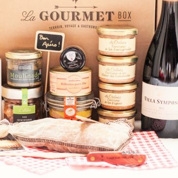 Caja Gourmet Francesa Super Aperitivos con vino tinto