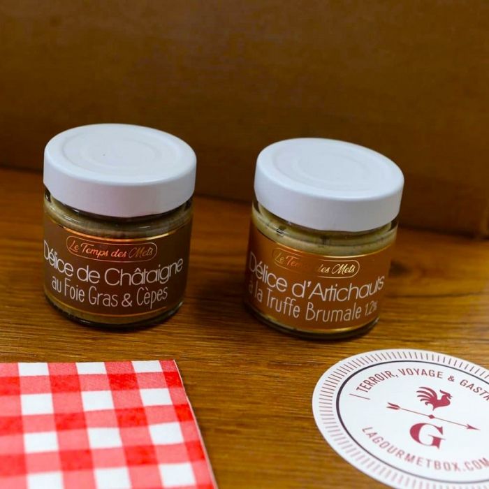 Cesta Gourmet francesa Super Aperitivos con vino blanco Grand Cru